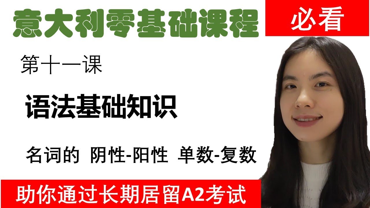 意大利语零基础课程-第11课-基础语法知识-名词的阴性阳性单数复数-学意大利语，上意大利语课，通过长期居留A1A2考试，免费订阅频道，看更多意大利语教学视频
