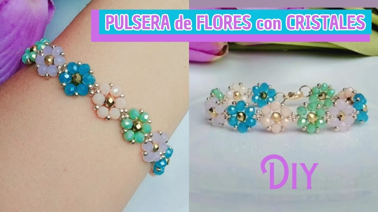 Como Hacer Pulsera de Flores con Cristales y Mostacillas