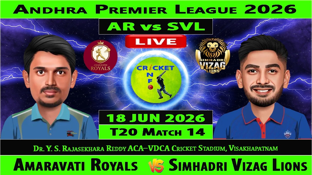 Amaravati Royals vs Simhadri Vizag Lions | AR vs SVL Live | 14th Match of Andhra Premier League 2026