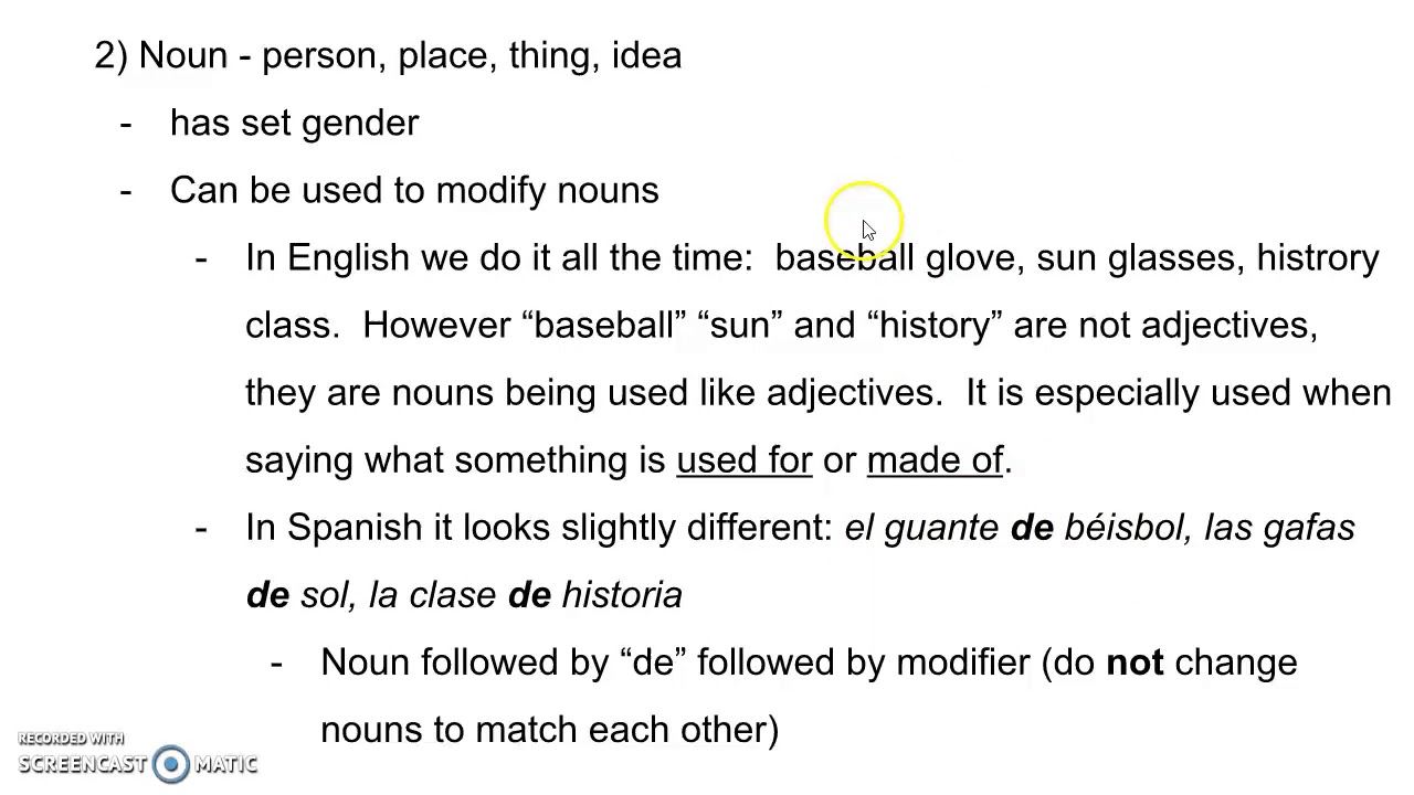 description with adj, nouns, even verbs