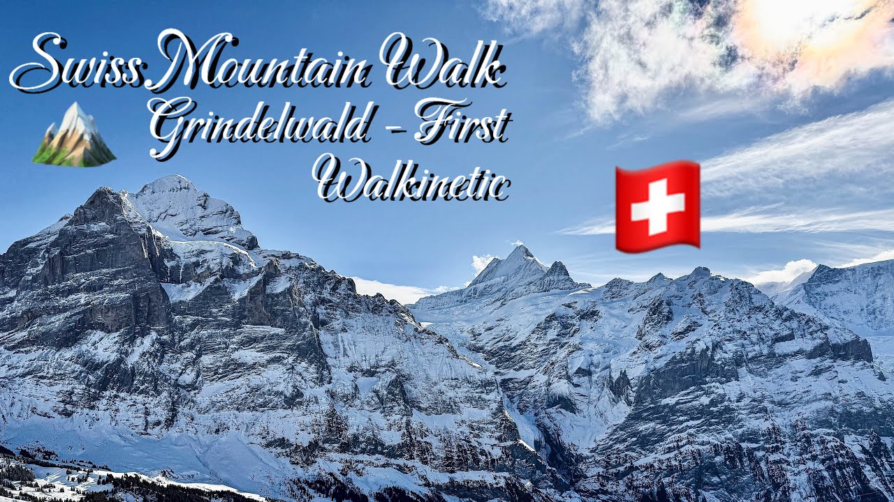 Walking On A Swiss SNOWY Mountain 🇨🇭| Scenic Views | 4K Walking Tour 🏔️ | Walkinetic