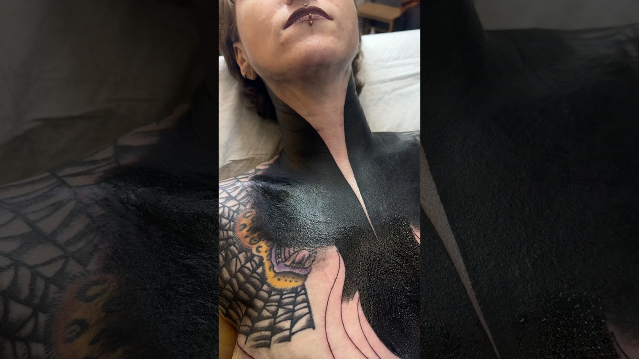 Neck & Chest Blackout Tattoo Process 😬 #tattoo #tattooart #tattooartist