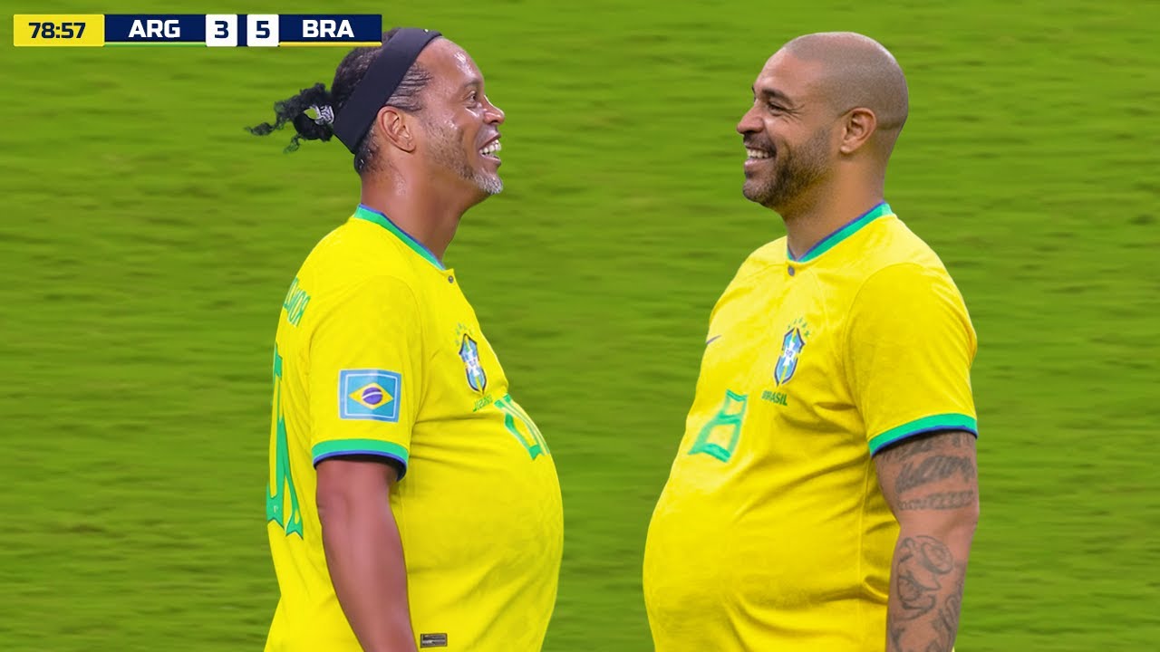 EVEN OLD, FAT & RETIRED, RONALDINHO AND ADRIANO SCORED 3 GOALS AND PUT ON A SHOW IN THIS MATCH