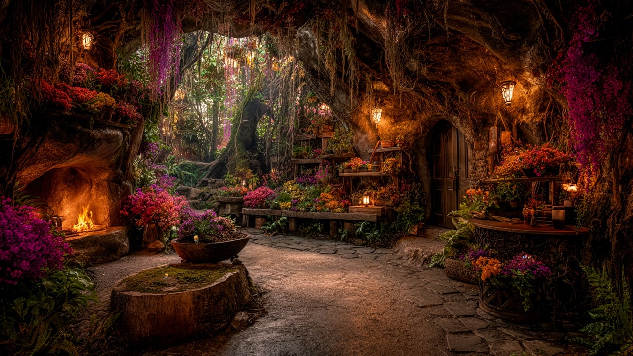 Secret Garden Café with Nature Therapy 🌿 Soft Flute Music & Ambience | Soothes Mood, Meditation