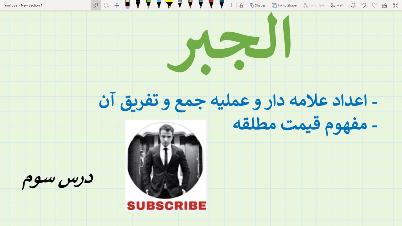 الجبر - درس سوم (قیمت مطلقه و عملیه جمع و تفریق اعداد علامه دار)