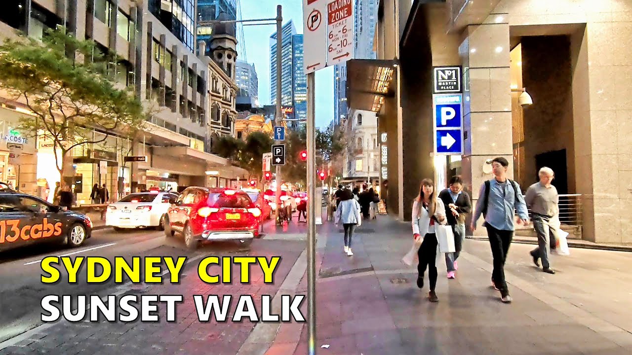 SYDNEY CITY SUNSET WALK along Pitt Street from Circular Quay to Central Station