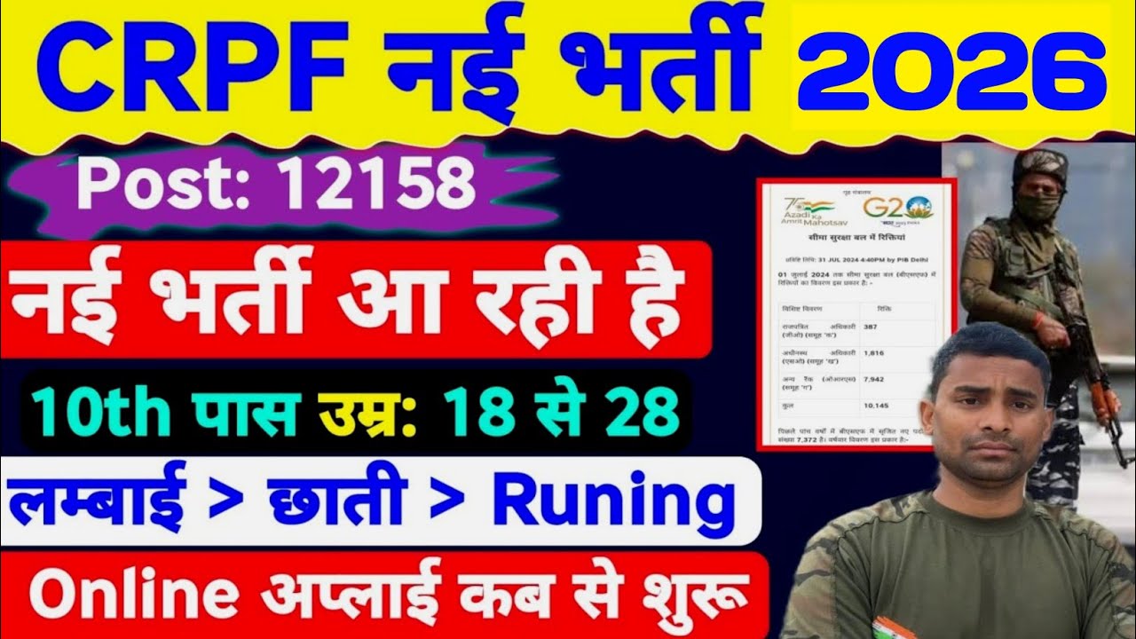 CRPF Constable New Vacancy 2026 ! Post - 12158 ! 10th Pass All India ✅ CRPF Kitchan Service Bharti 