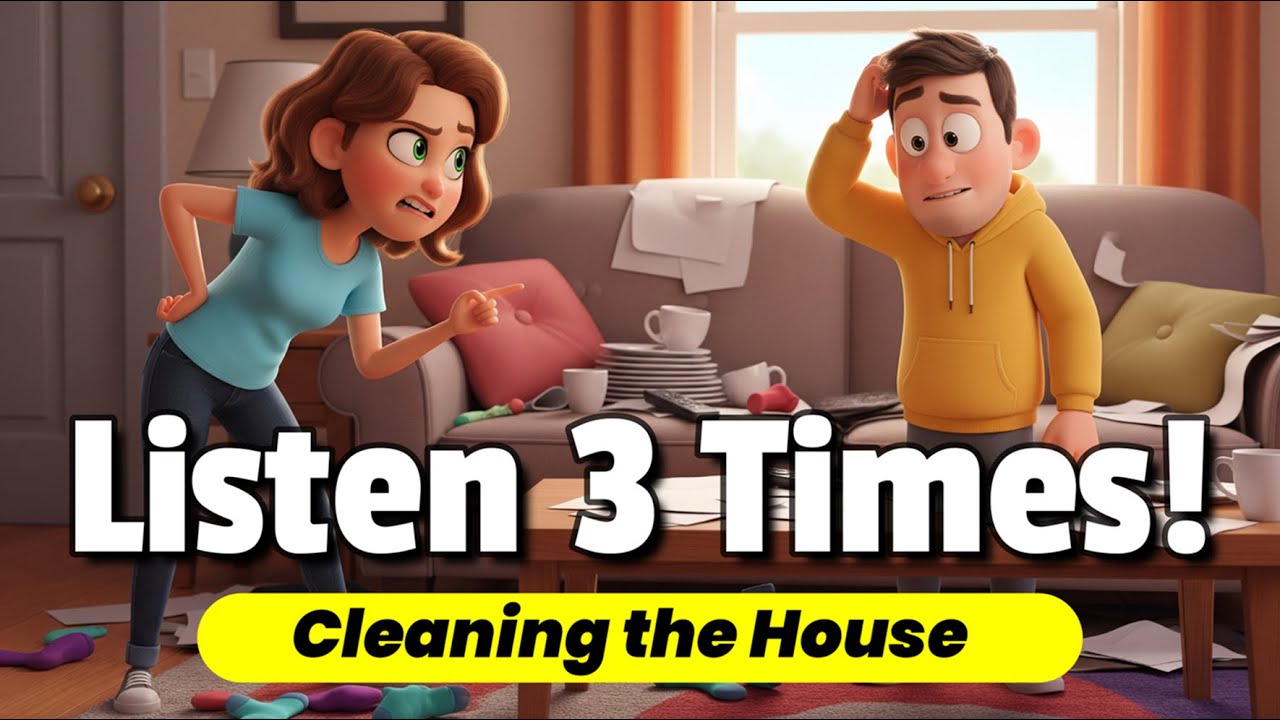One English Conversation in 3 Ways | Cleaning the house Conversation (A2 Level)