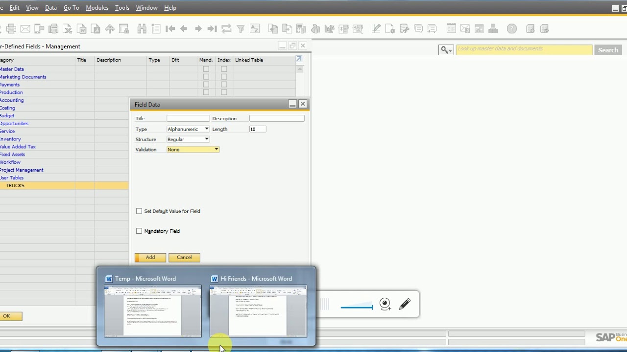 SAP BUSINESS ONE - HOW TO CREATE UDT, UDF AND UDO_PART 1