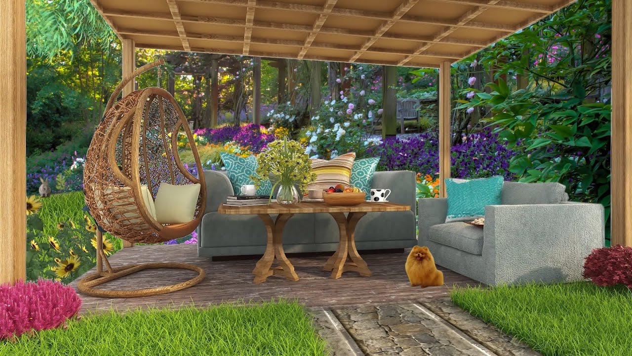 Cozy Porch in Spring Garden Ambience with Piano Music and Birdsongs for Study and Relaxation