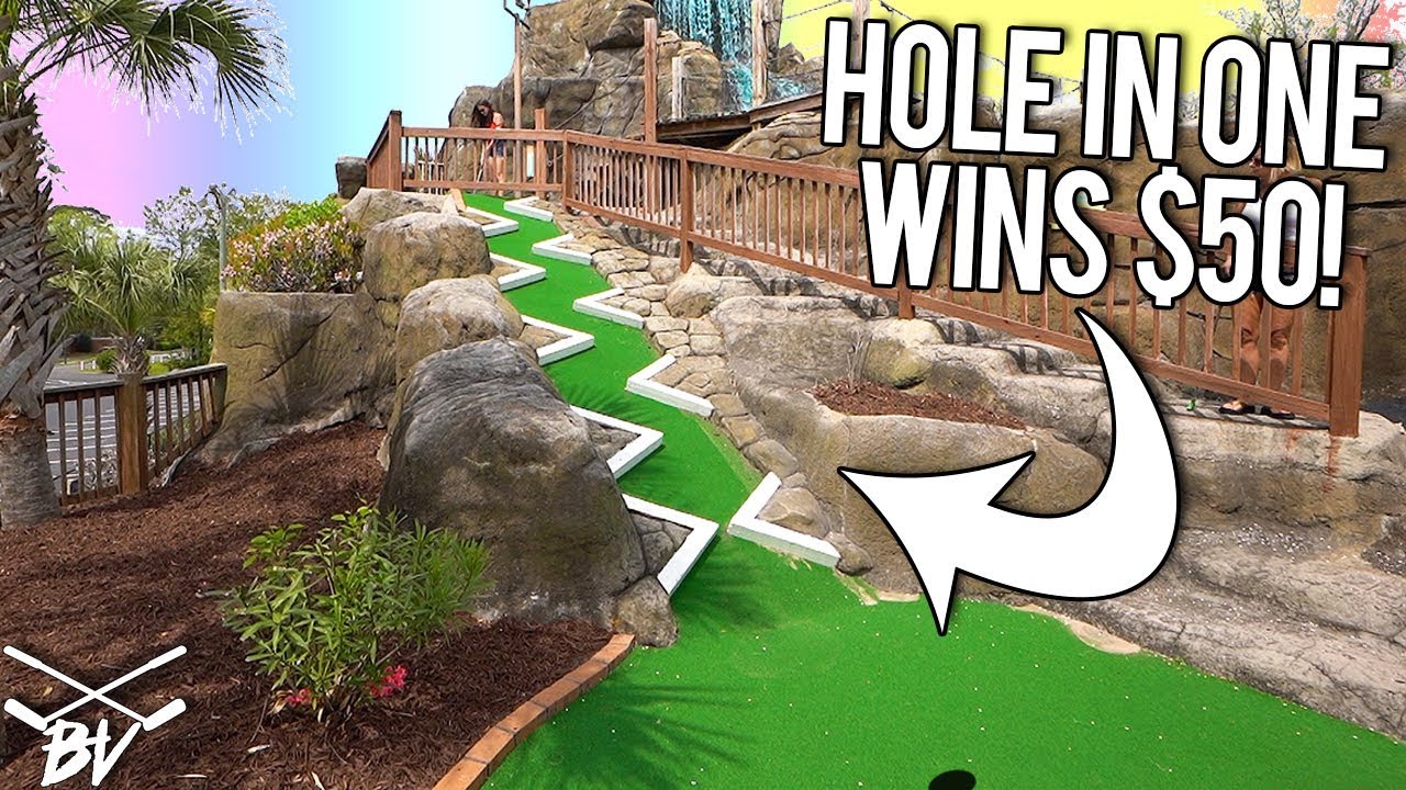 A MINI GOLF HOLE IN ONE HERE WINS $50! - CAN THEY DO IT?!