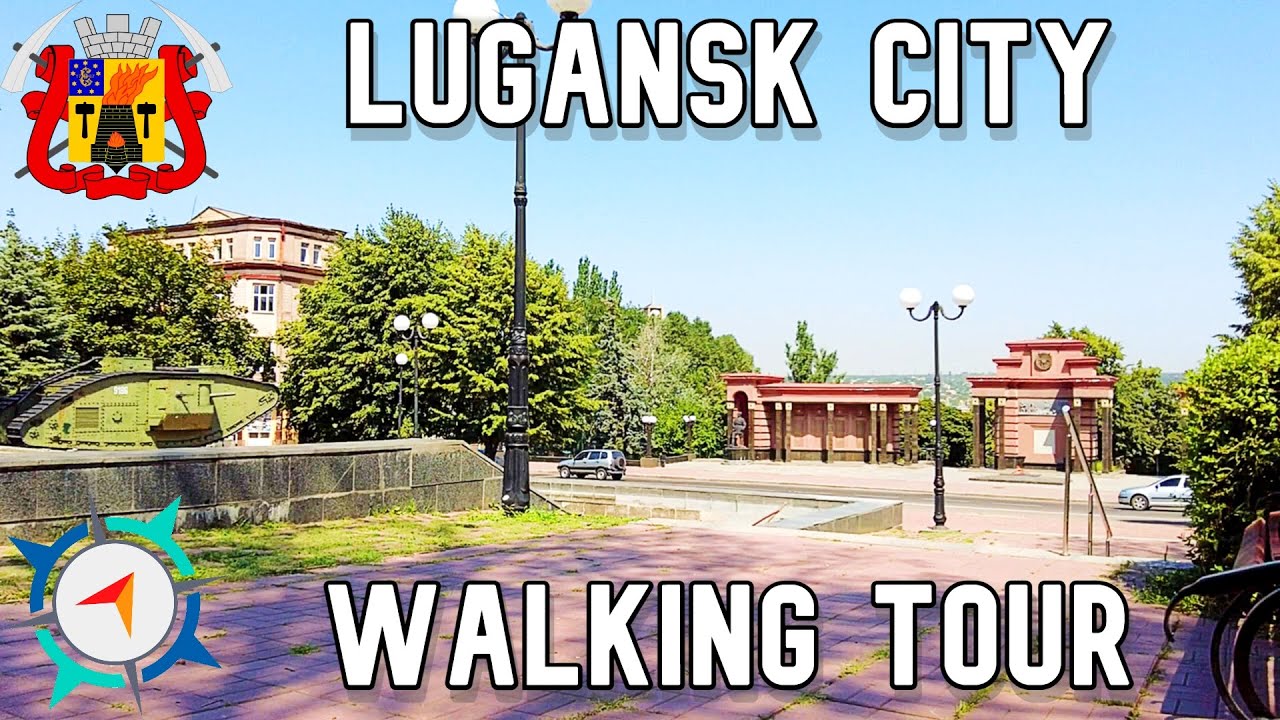 LUGAŃSK, UKRAINA - Wirtualny spacer po ulicach miasta
