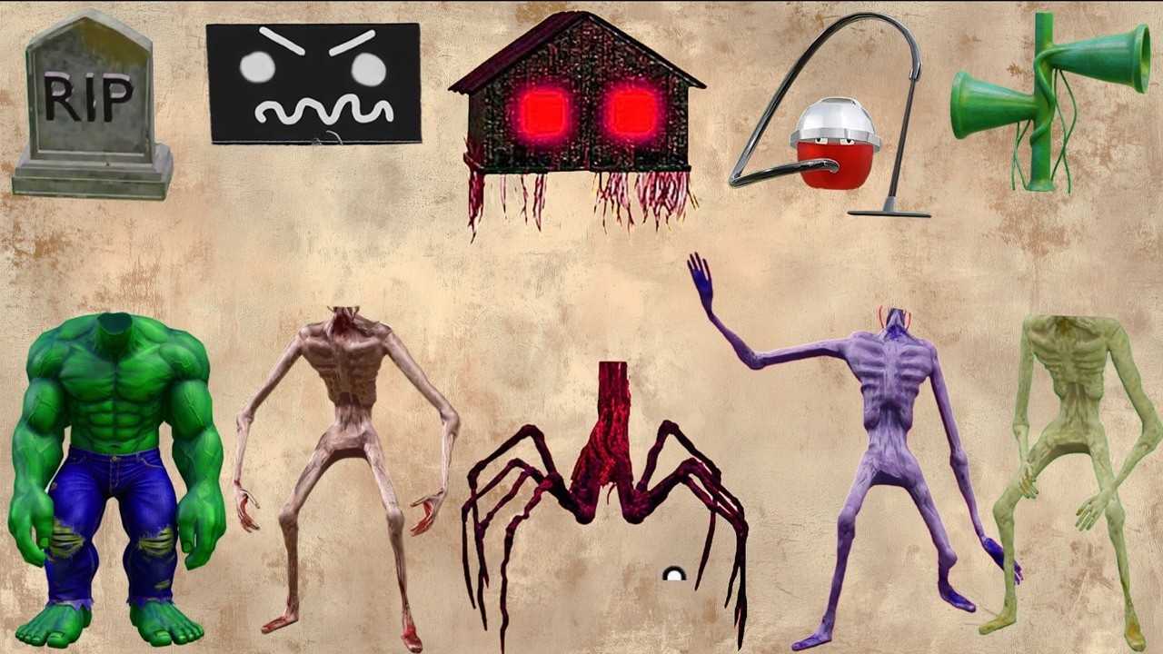 WRONG HEADS SIREN HEAD CAR, GREEN HOUSE HEAD, HOUSE HEAD, SIREN HEAD DOUBLE, SIREN HEAD THUNDERBOLT