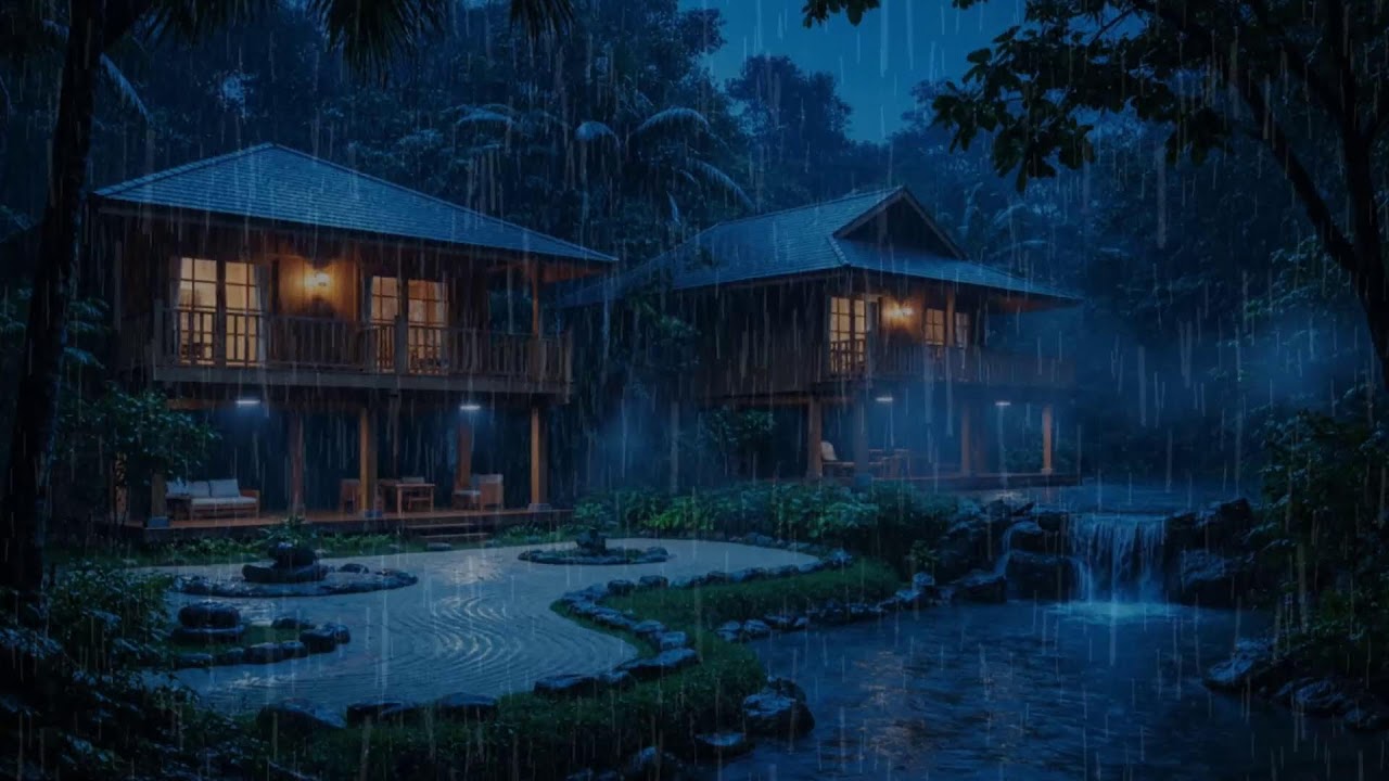 Ultimate Sleep Sounds 💤 Intense Rainstorm & Cold Wind Around a Cozy Night Cabin