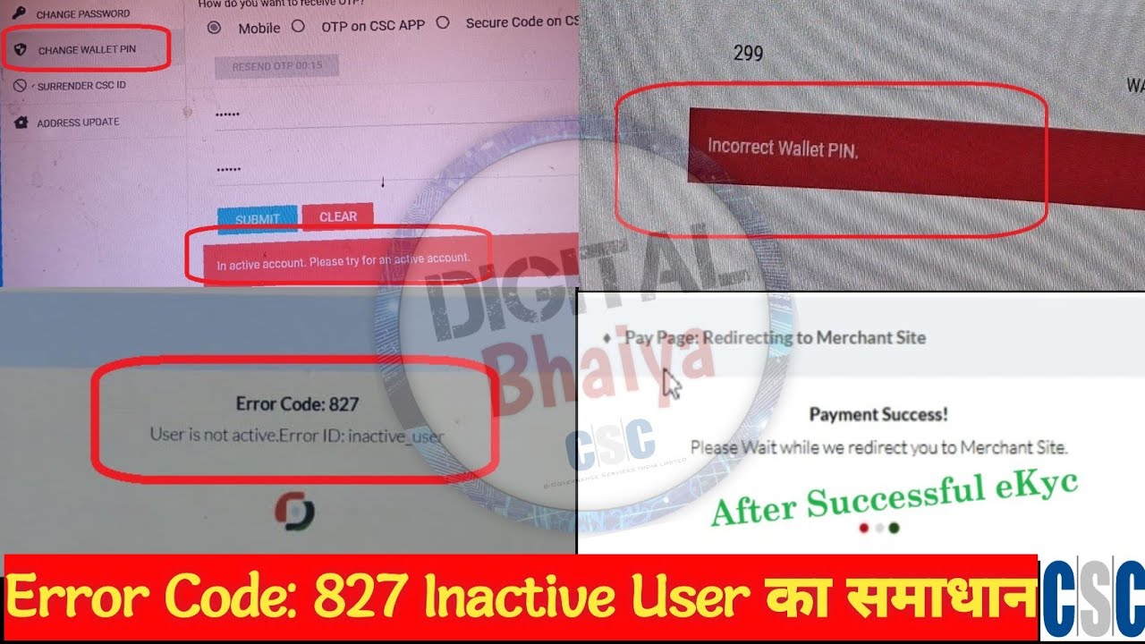 827 Inactive User | CSC kyc kaise kare | Incorrect Wallet Pin error Solution | CSC Solution 2026