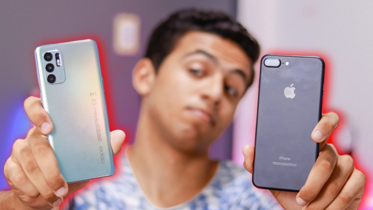 تشتري أيفون مستعمل ولا أندرويد جديد؟ reno 6 vs iphone 7 plus🔥🔥