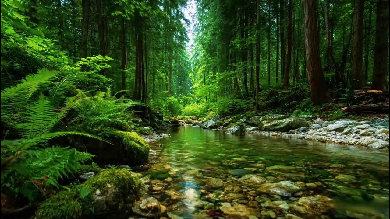 Calming Forest Ambience | Relaxing River Water Sounds | Soft Birds Chirping Sounds