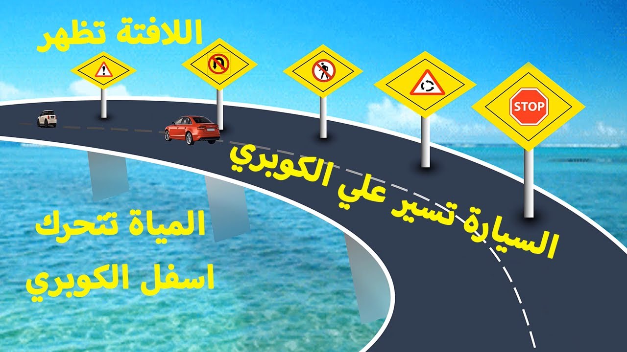 (تصميم مشهد بوربوينت كرتوني وتمثيلي احترافي (الكوبري العلوي والسيارات المتحركة والبحر واشارات المرور