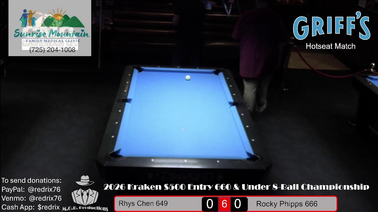 Final 16 - 2026 Kraken $500 Entry 660 & Under Bar Table 8-Ball Championship