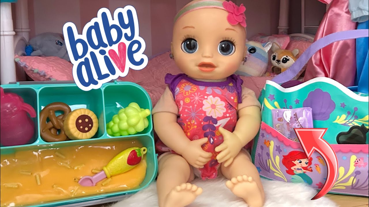 BABY ALIVE real as can be baby doll before Daycare morning routine packing diaper bag & Lunch box