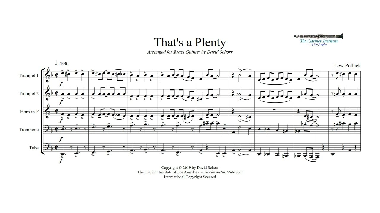 Pollack, Lew  -  That's a Plenty for Brass Quintet