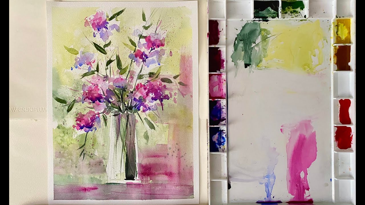 Watercolor Painting For Beginners How to Paint Loose Flowers & Vase Simple Watercolour Tutorial Demo