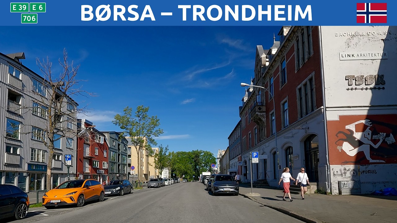 Driving in Norway. Børsa – Trondheim. Road to Trondheim from the South. 4K