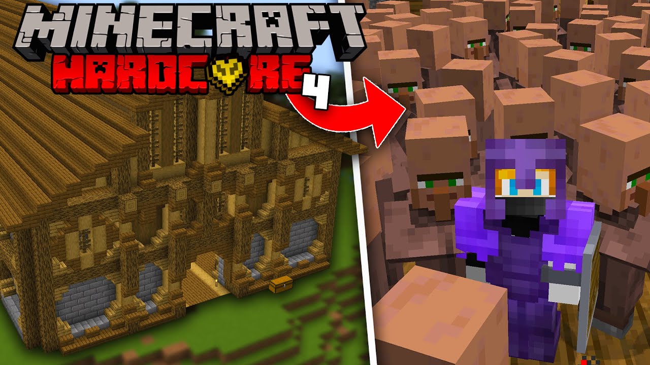 Hice un TRADING HALL GIGANTE con más De 100 ALDEANOS en MINECRAFT HARDCORE... (#4)