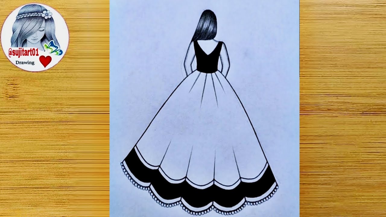 girl drawing / backside girl drawing / easy drawing/ drawing / new drawing /girl wearing frock draw