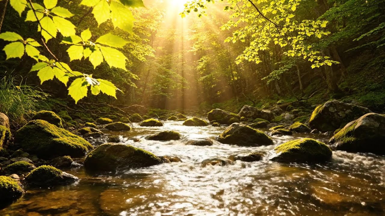 Emotional Peace – Forest River Echoes in Vibrant Green Nature for Relaxed Mind 🌿💆‍♀️