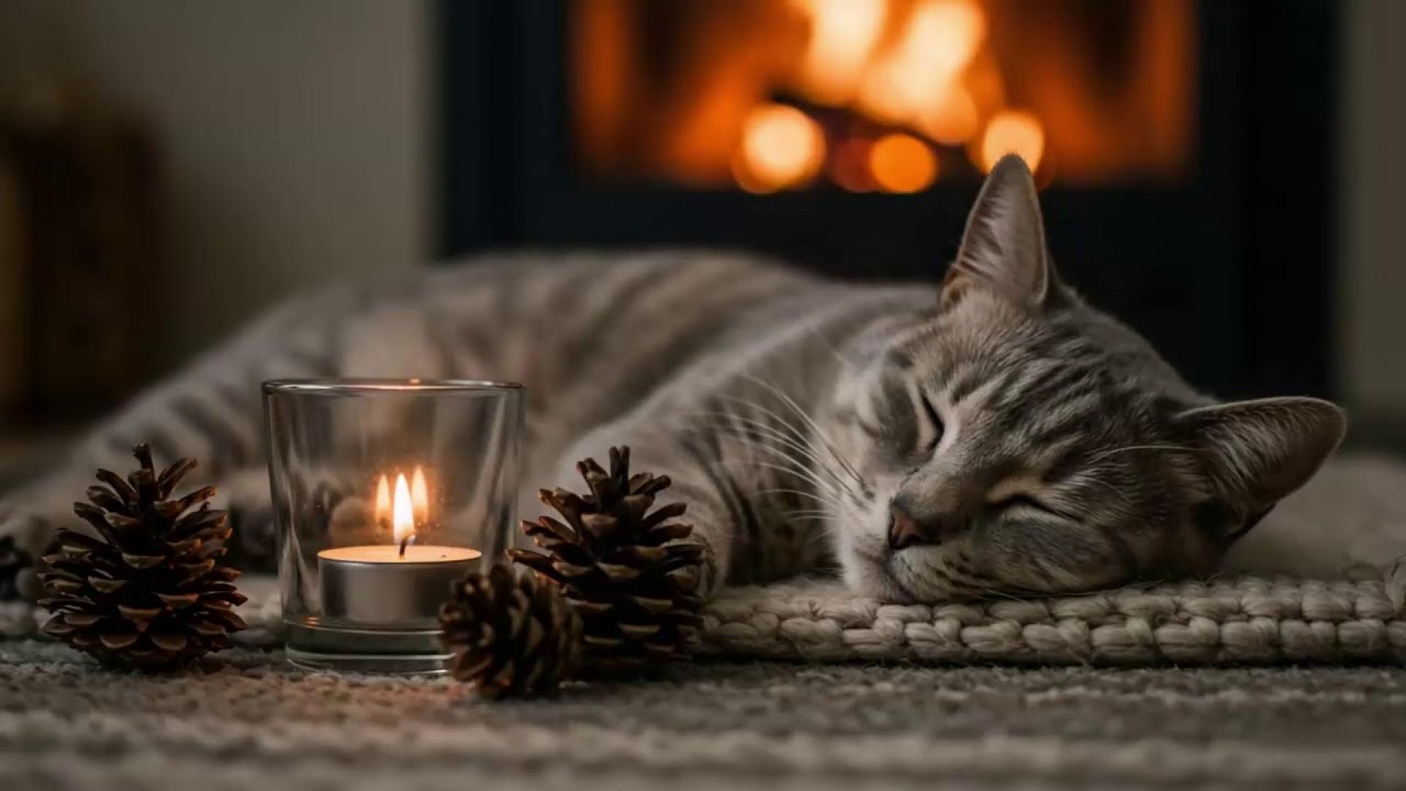 Relaxing Cat Sleep Music 432Hz 😻 Cozy Fireplace Ambience For Deep Healing, Comfort, And Serenity