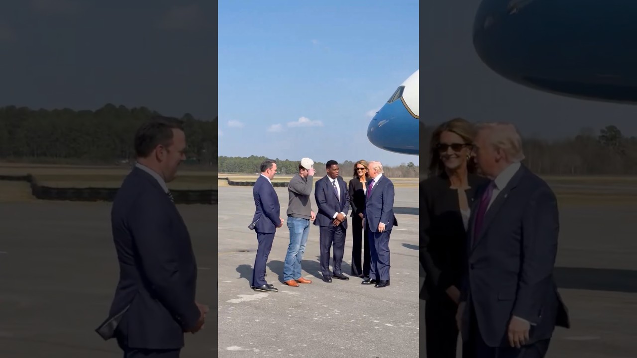 President Trump arrives in Georgia and is greeted by Herschel Walker and Gunner Stockton