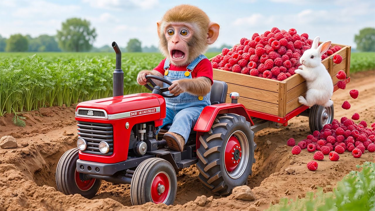Monkey NaNa Raspberry Harvest Turns CHAOTIC! He Rescues a Bunny from a Pit&mdash;His Smart Move SHOCKS All