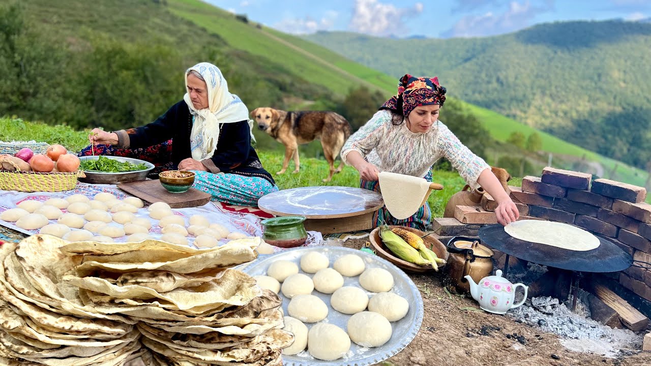 Iran Daily Village Life: Baking Bread & Cooking Lentil Stew with Grandma