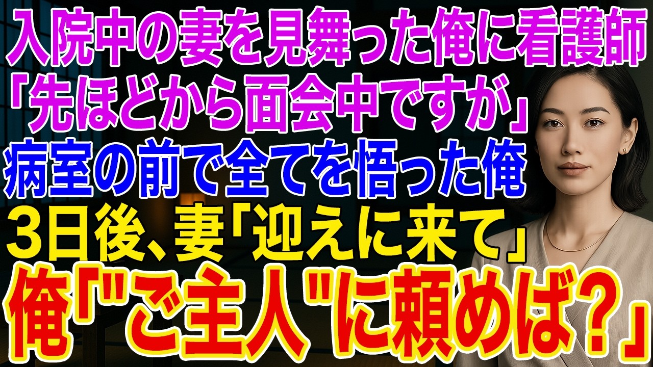 【修羅場】入院中の妻を見舞った俺に看護師「あれ？ご主人なら先ほどから面会中ですが」。病室の前で全てを悟った俺。3日後、妻「退院するから迎えに来て」俺「