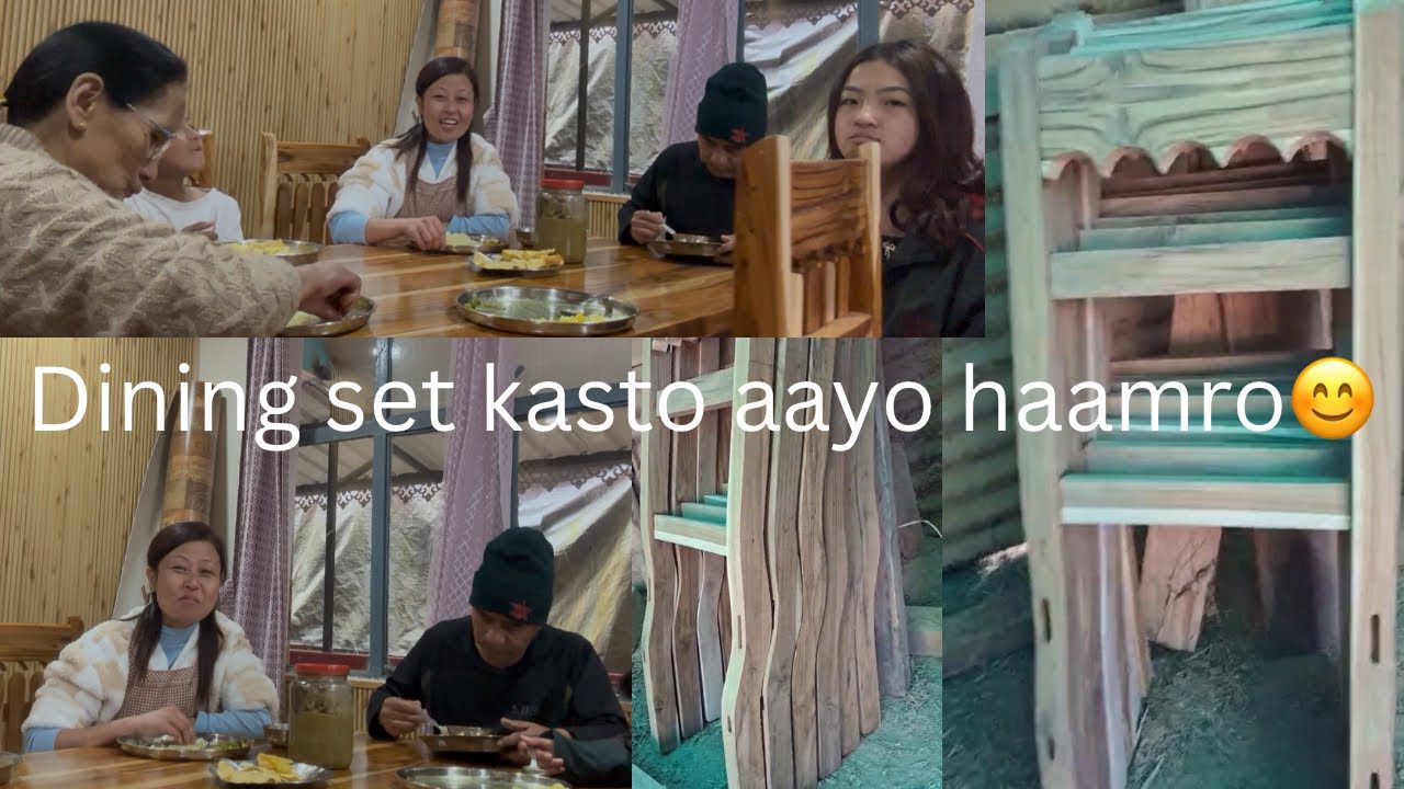 Aaj naya dining tablema basera sabaijaanaley khaana khaayeu😊