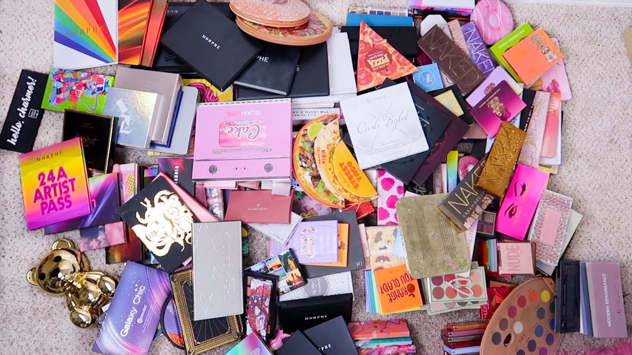 MASSIVE EYESHADOW PALETTE DECLUTTER! 50 PALETTES GONE! | Paige Koren