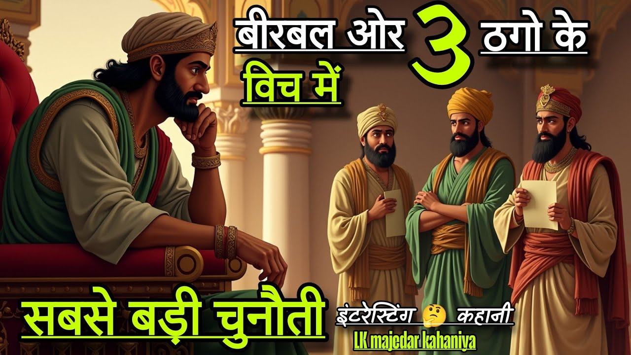 बीरबल ओर 🤔 तीन ठगो के विच में चुनौती इंटरेस्टिंग कहानी | interesting akbar birbal kahani in hindi 