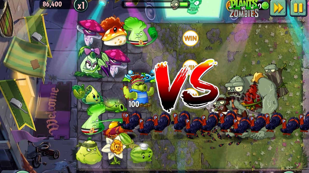 PVZ 2 - Random 5 Plants Team Vs Turkey & Gagantuar  Zombies - Who's the stronger ? #pvzgameplay