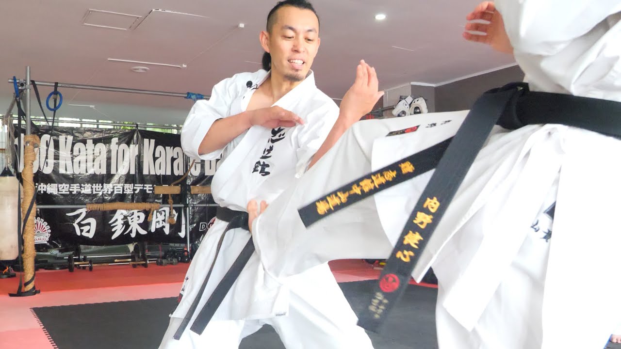 Karate seminar on soft blocking by Takafumi Nakayama sensei at Asato Dojo, Naha, Okinawa