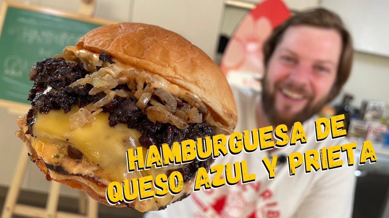 Hamburguesa de prieta (morcilla) + queso azul y nueces caramelizadas