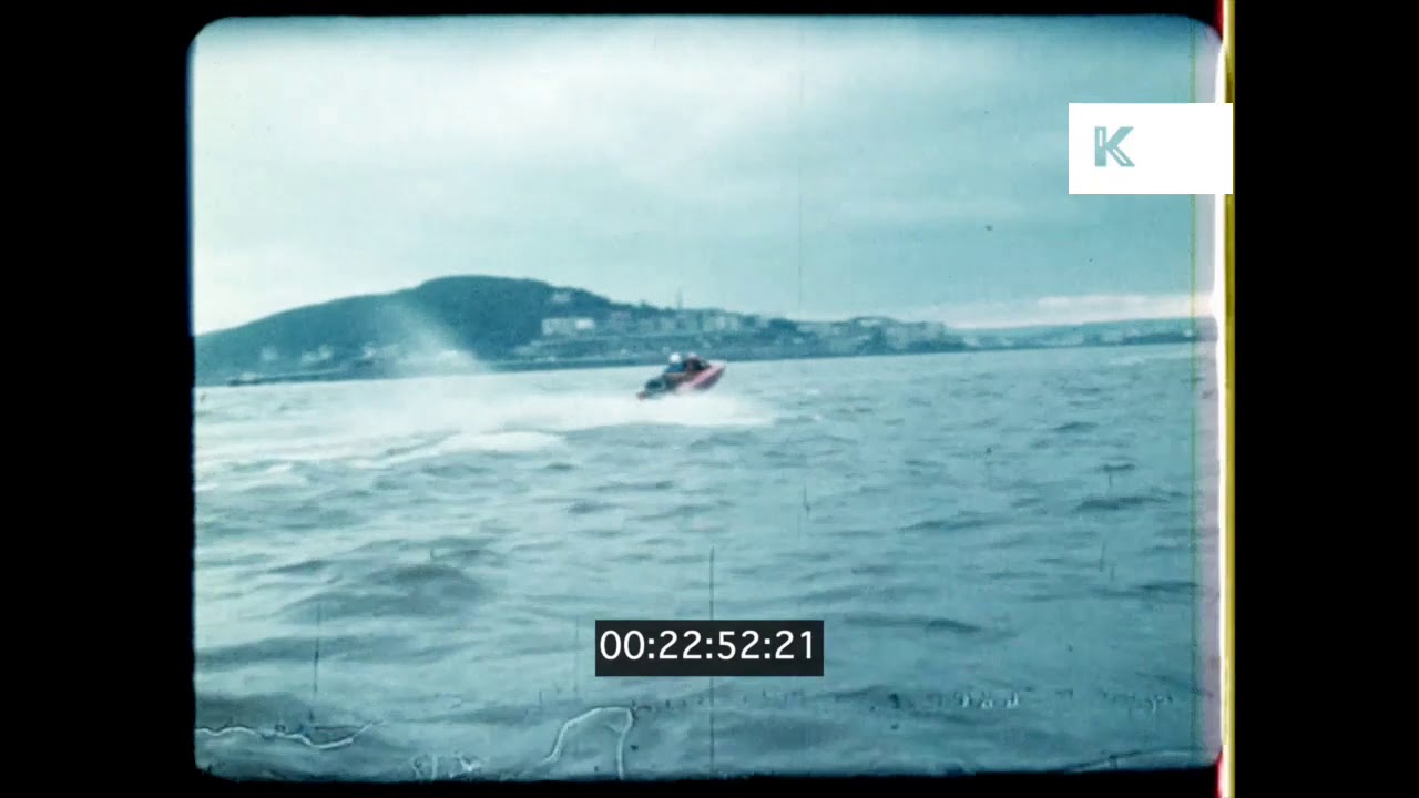 1960s UK, Wills Power Boat Race, Weston-super-Mare, 16mm