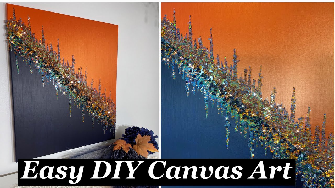 Orange and Blue Glitter Painting with Crushed Glass 🧡💙🧡💙🧡💙