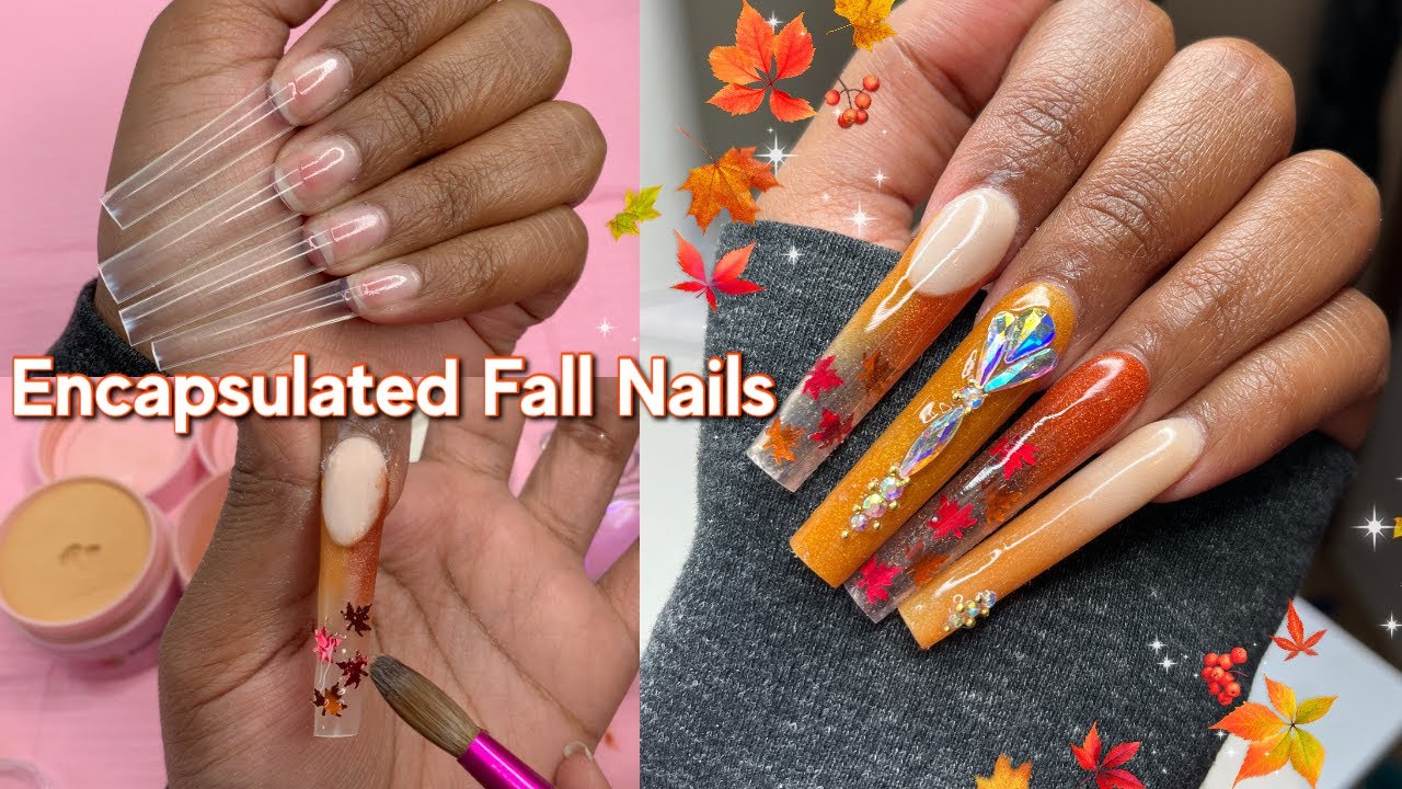 XXL Fall Encapsulated Acrylic Nails | Watch Me Work | Beginner Acrylic Application