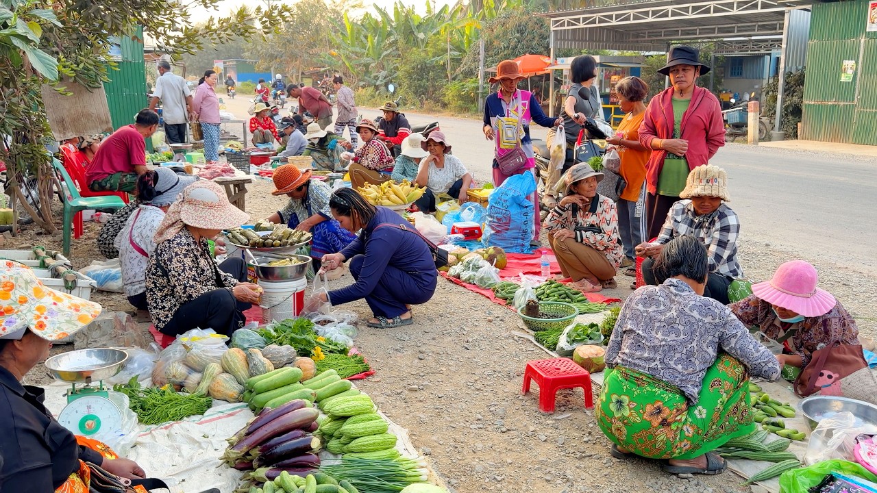 ទិដ្ឋភាពការលក់ដូរពេលព្រឹកនៅផ្សារភូមិអូរប្រាសាទ