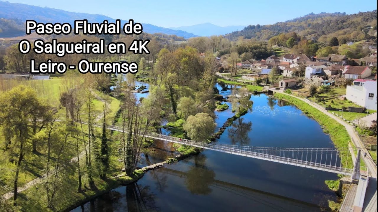 Paseo Fluvial de O Salgueiral y sus puentes en Leiro, Ourense a vista de drone