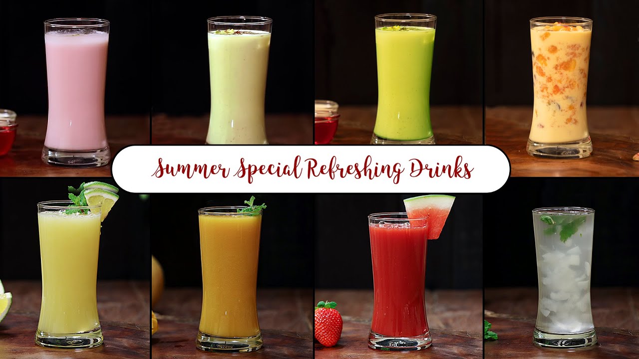 8 Refreshing Summer Drinks | Fresh Fruit Juices | Healthy Juice Recipe | Summer Cool Drinks