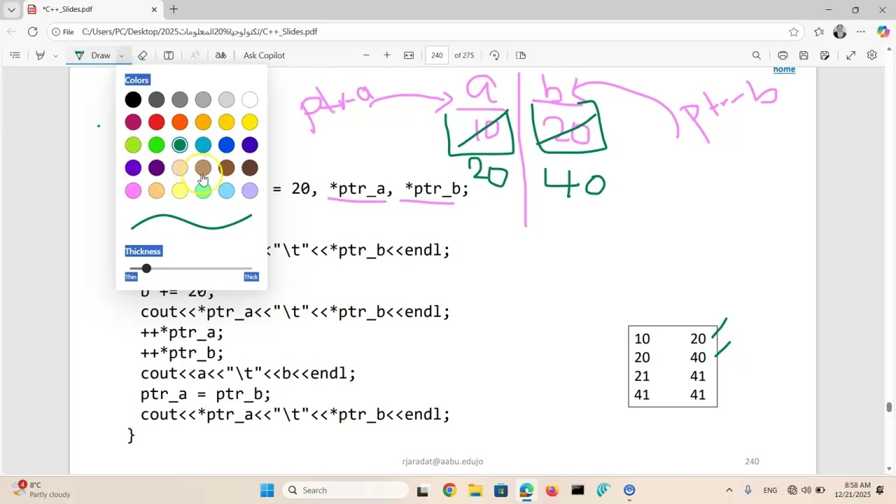 Pointer 2 شرح دكتوره سهير بني عطا c++