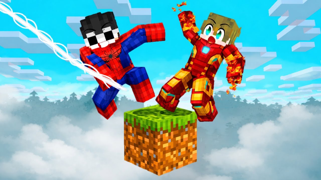 Locked on ONE BLOCK But We're SUPERHEROES in MINECRAFT!