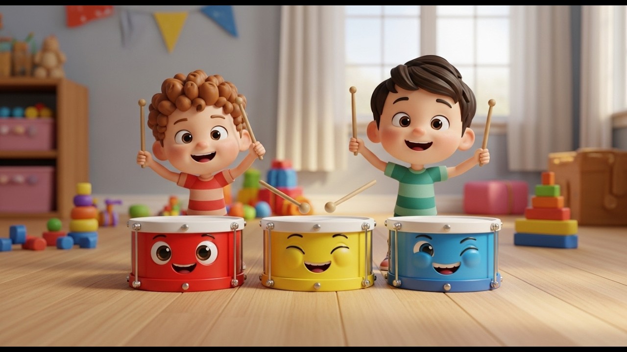 Três Pequenos Tambores de Brinquedo Bang | Canções e Rimas Infantis